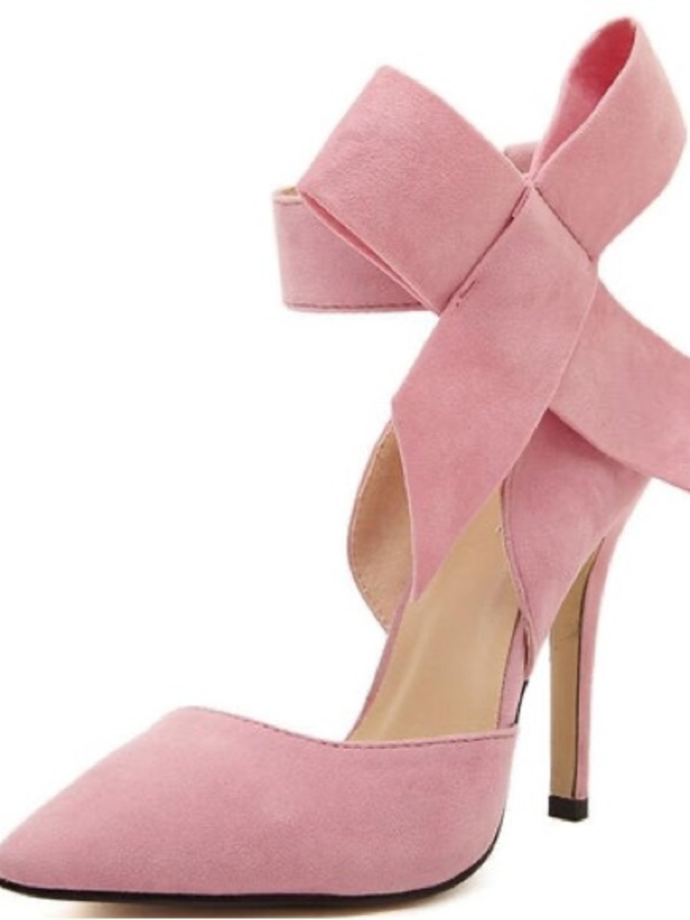 Aminah Abdul Jilil Pink Suede Pointed-Toe Ankle Tie High Heels